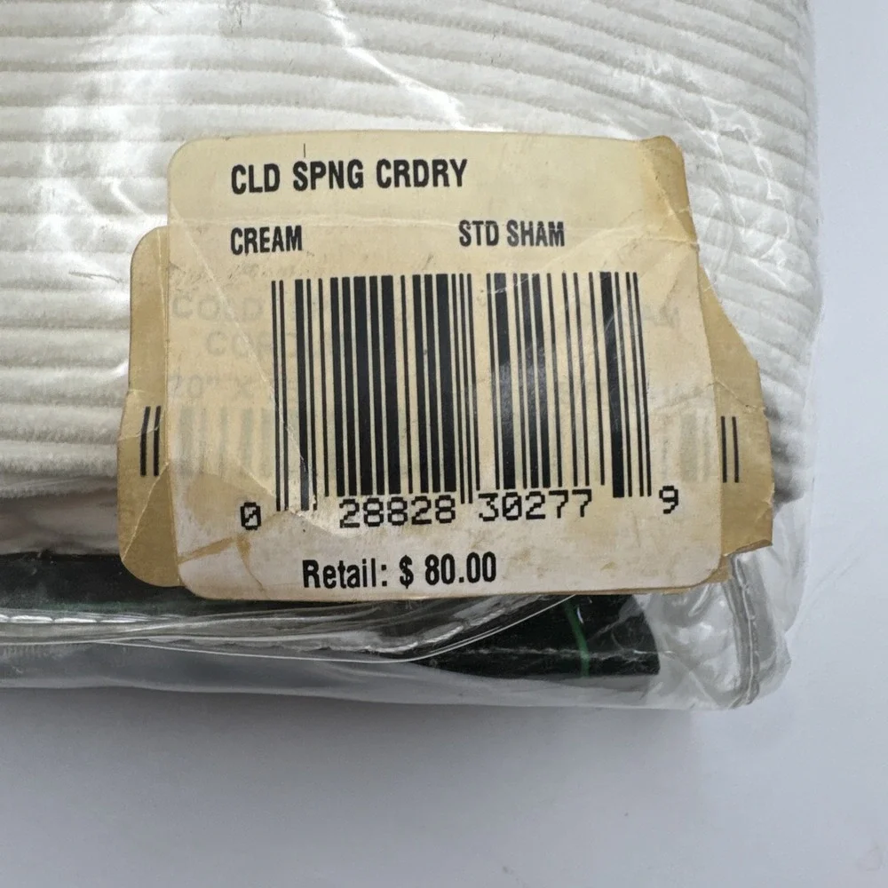 Vtg 90s Ralph Lauren Standard Pillow‎ Sham Cold Spring Corduroy Ivory Off White